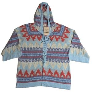 READ! NWT Tasha Polizzi Laredo Sweater L Hooded Aztec - Minor Flaws 100% Cotton